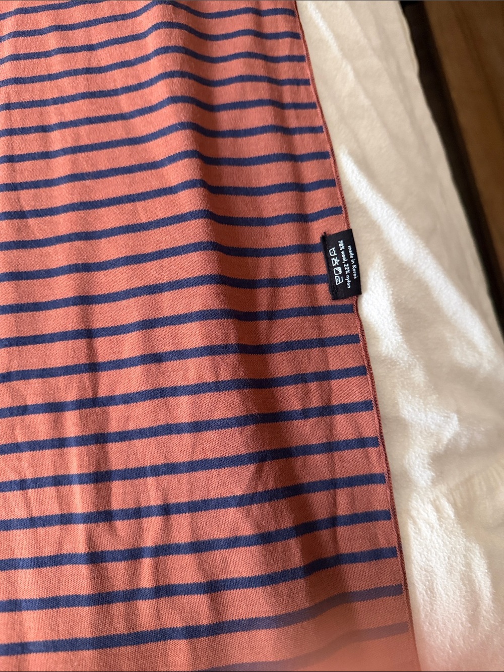 Wool& striped scarf, orange and navy - Picture 2 of 3